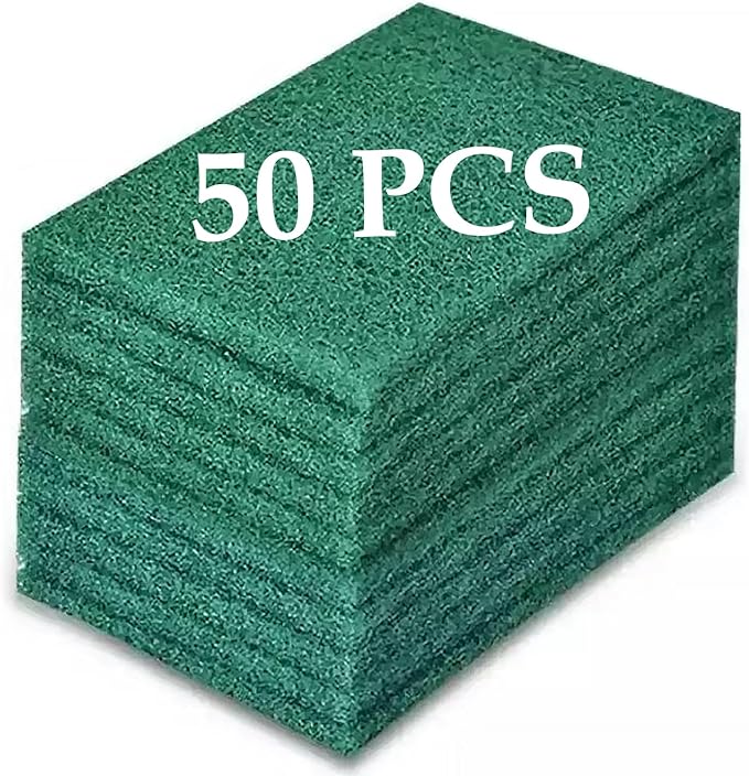 50 PCS Heavy Duty Scour Pads Sponge Dish Scrubber Green Reusable Household Scrub Pads for for Dishes, Kitchen Scrubbers & Metal Grills 4 x 6 x 0.31inch