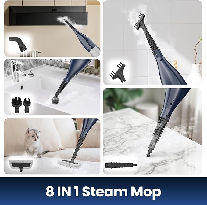 DEVOAC VM6 Scrubbing Steam Mop with Rotating Mop Pads, 10 in 1 Steam Mop, Lightweight Spin Mop & 3 Steam Modes for Hard Floor Laminate Marble Floors