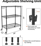 WDT 3-Tier Storage Shelves, Heavy Duty Metal Shelves Wire Rack Shelving Unit, Adjustable Shelf with Wheels for Home Office Garage Kitchen Bathroom, 24" D x 14" W x 32" H
