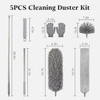 Cobweb Duster with Extension Pole, Washable Cleaning Microfiber Feather Duster 5-in-1 Kit with 3 Duster Heads, 100'' Bendable Extendable Long Duster for High Ceilings, Fans, Blinds, Furniture & Car