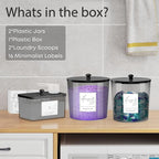 COAZEX 3 Pack Laundry Powder Container & Dryer Sheet Holder, Plastic Laundry Room Organization and Storage Jars with Lids, Labels & Scoops for Powder, Detergent, Scent Booster (Black)