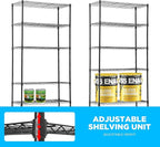 30" L×14" W×60" H Wire Shelving Unit Metal Shelf with 5 Tier Casters Adjustable Layer Rack Strong Steel for Restaurant Garage Pantry Kitchen Garage，Black