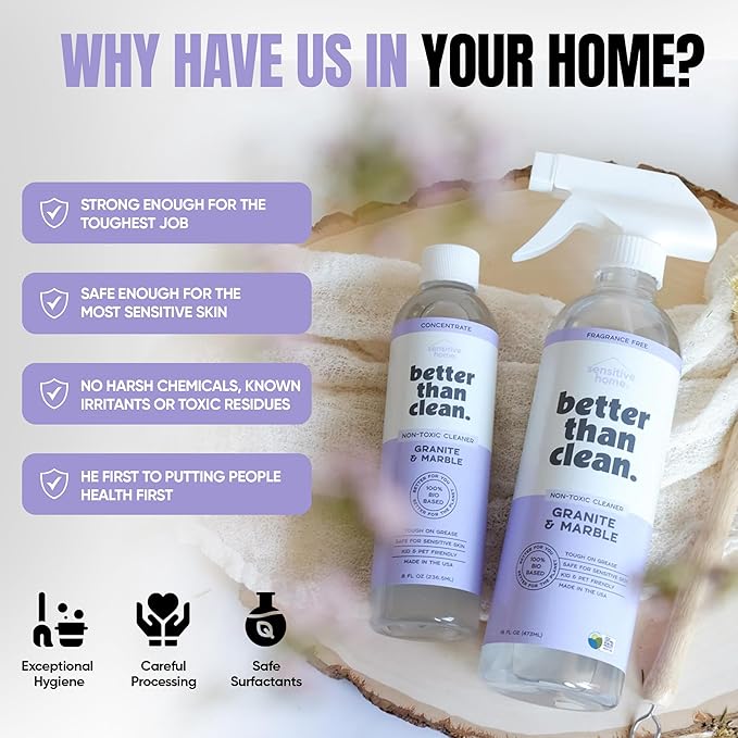 Family Bundle Pack - Plant-Based, Fragrance Free Cleaning Products - With Dish Soap, Granite & Marble, Bath and Shower, and All Purpose Cleaner - Includes 4 8oz Concentrates