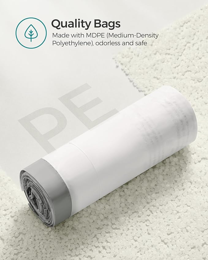 SONGMICS Trash Bags for 8-Gallon (30 L) Trash Cans, Drawstring Kitchen Garbage Bags, Pre-Separated, Liner Code 30A, 4 Rolls, 180 Count, White UKRB030A04