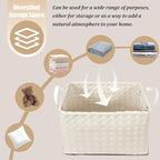 Handwoven Clothes Basket Laundry Hampers Large Wicker Storage Baskets for Shelves Blankets Closet Storage Bins Car Bedroom Bathroom Organizers and Storage Bath (Pack of 4, Ivory)