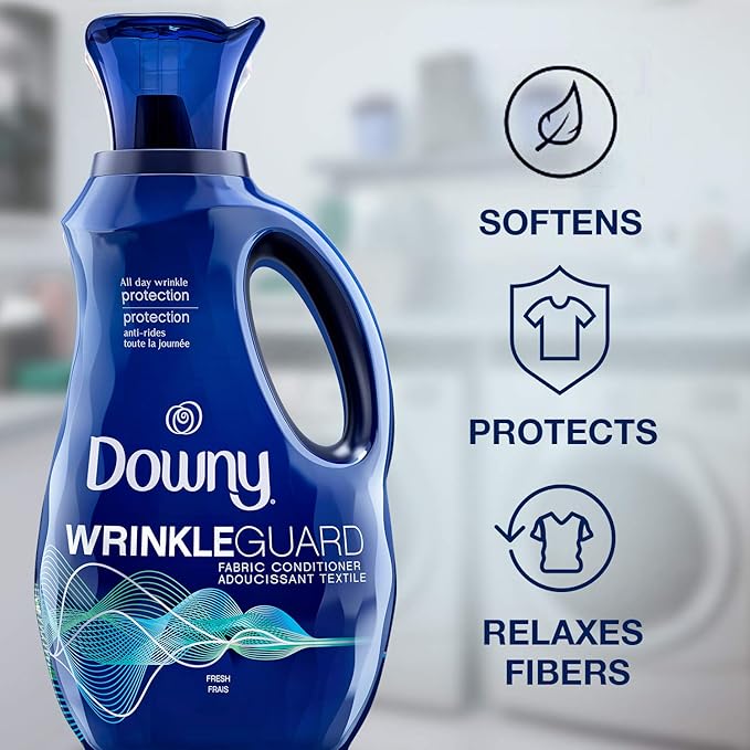Downy WrinkleGuard Liquid Fabric Softener and Conditioner,Fresh,48 fl oz 48 Loads,(Pack of 4)
