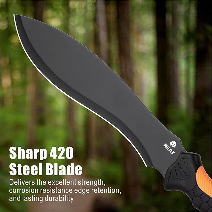 REAT Gardenging Machete, 17" Heavy Duty Machete with Sheath, Ergonomic No-Slip Handle, Machetes for Cutting Trees,Yard Work,Bushcraft