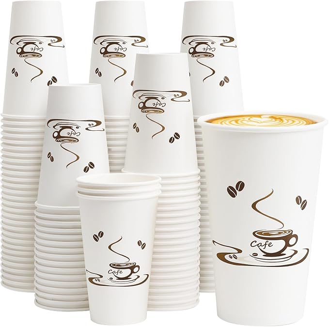 Lamosi 180 Pack 16 OZ Coffee Cups, Disposable Paper Cups for Hot/Cold Beverage, Disposable Cups 16 oz, Leak-Free Paper Coffee Cups for Cafe, Restaurant, Office and Home