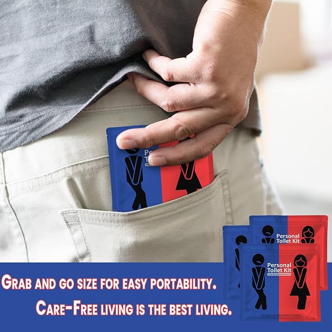 pH Advantage 3 x Personal Toilet Kit | Public Restroom Kit | Toilet Paper, Toilet Seat Cover, Butt Wipes, Cleansing Wipes (White Roll/Light Blue/Red Blue)