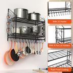 VyGrow 28 Inch Pot Rack Wall Mounted, 2 Tier Pots and Pans Organizer with 20 Hooks and 6 Pot Lid Holders, Heavy Duty Steel Pot and Pan Hanger for Kitchen Cookware Utensils Storage 34.7" Lx13 Wx26.4 H