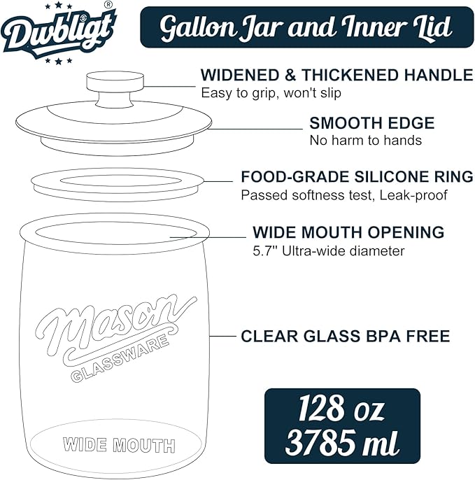 2 Pack Cookie Jar, 1 Gallon Glass Jar with Airtight Lids - Large Wide Mouth Mason Jar for Kitchen Pantry& Laundry Room, Glass Apothecary Canisters Sets for Candy, Flour, Rice, Coffee, Display