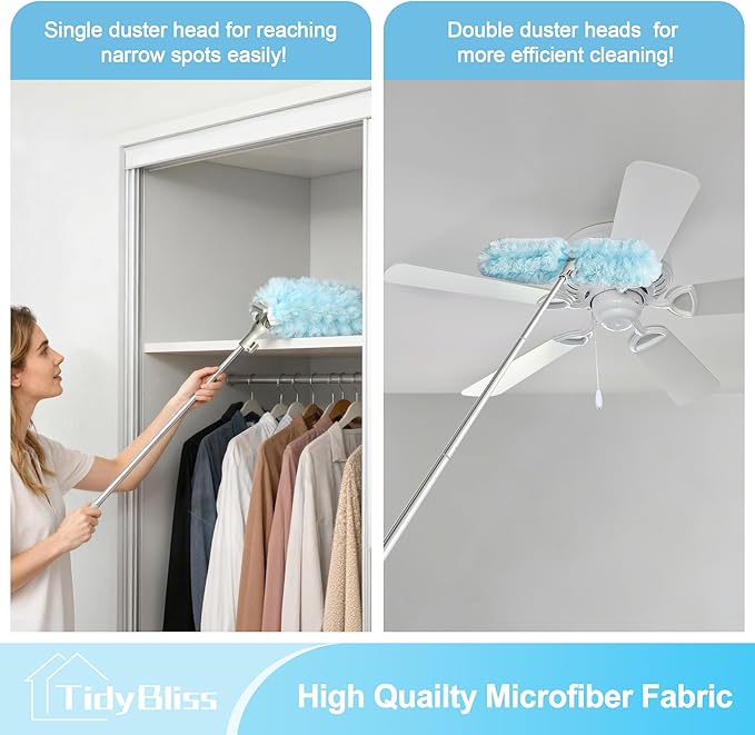 Dusters for Cleaning with Extension Pole for Swiffer, 66 inches Extended Handle Dusting Wand Kit with 10 Refills, 360 Degree Heavy Duty Microfibers Dust Removing Tool for Ceiling Fan Wall
