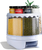Grain Dispenser, 360° Rotating Storage Container, 6 Grid Food Dispenser with Storage Sealed Lid, Rice Dispenser for Kitchen Grains, Beans, Rice