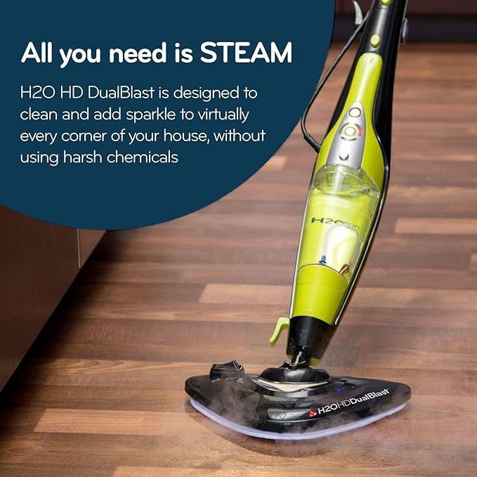 H2O HD 5-in-1 DUALBLAST Steam Mop and Handheld Steam Cleaner For Floor Cleaning, Hardwood Floors, Grout Cleaner, Upholstery Cleaner, Tiles and Carpets