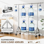 HYSEYY Heavy Duty Clothes Rack Load 450 LBS, Metal Garment Rack, Standing Rolling Clothing Rack for Hanging Clothes with Sturdy Wheels & Shelves, Portable Closet Wardrobe Rack,Sliver