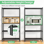 5 Tier Adjustable Storage Shelves, Heavy Duty Metal Storage Rack with Wheels, Shelving Units Utility Shelf for Kitchen, Pantry, Bathroom, Garage, Office Organization and Storage, Black, 13"x24"x59.7"