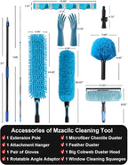 20 Foot High Reach Ceiling Fan Duster with 5-12ft Heavy Duty Extension Pole, Microfiber Feather, Cobweb Duster, Window Squeegee Kit, Cleaning Gloves