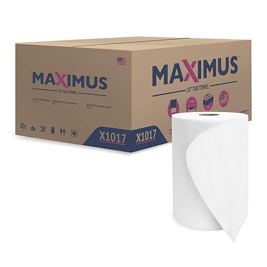Maximus X1017 Premium TAD 10" Roll Paper Towels with Superior Absorbency, High Capacity Commercial Paper Towels Rolls Suitable for Office, Restaurant, and Healthcare Facilities, 6 Rolls Per Case