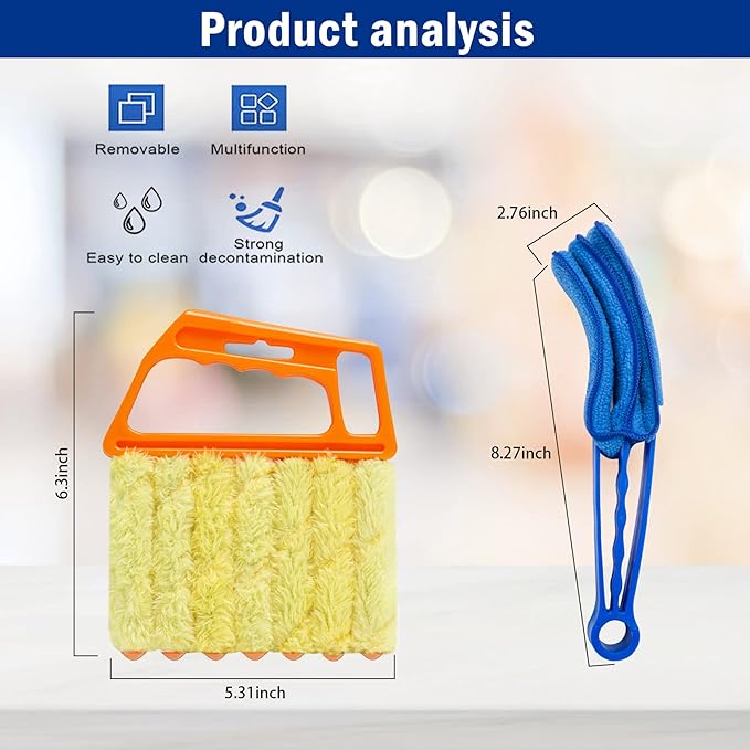 2Pcs Window Venetian 7 Finger Blind Cleaner Duster Tool and 2Pcs dust-Removing Brushes（Orange,Yellow, Blue）