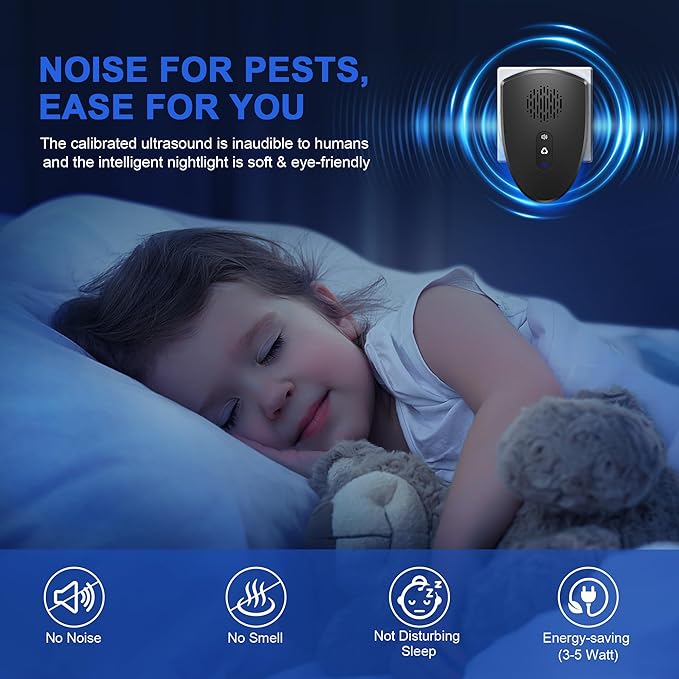 (2025 Upgraded) Ultrasonic Insect & Pest Indoor Repeller, Plug-in Control Device Repellent for Rodent, Mice, Rats, Roaches, Ants, Spiders, Mosquitoes, Bugs, Home, 3 Mode Switching (6 Pack)