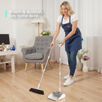 Broom And Dustpan Combo Set, Dust Pan with 3-In-1 Reusable Lint Roller Design 180° Brooms with Self-Cleaning Teeth for Floor Bathroom Kitchen Shower Tile Pet Hair Carpet Couch with 1 Extra Lint Roller