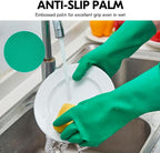 Vgo... 5-Pairs Reusable Household Gloves, Rubber Dishwashing gloves, Extra Thickness, Long Sleeves, Kitchen Cleaning, Working, Painting, Gardening, Pet Care (Size S, Green, HH4601)