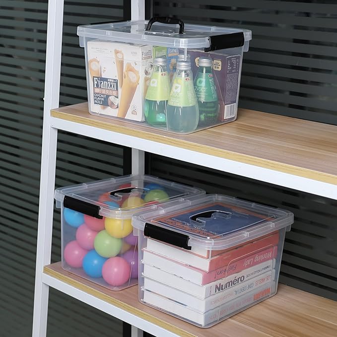 Anbers Plastic Lidded Storage Bins, 4 Packs Latching Storage Container Box (10.5 Qt)