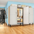 Foldable Portable Armoire Wardrobe Closet for Hanging Clothes Rack, Heavy Duty Covered Clothes Rack with Cover(HARDBOARD Magnetic), Closet Garment Rack for Bedroom Storage (KT Off-white, 70.86in)