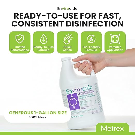 Metrex Envirocide Ready-to-Use Surface Disinfectant Cleaner & Decontaminant – Broad-Spectrum Formula, for Healthcare, Institutional & Facility Surfaces – 1 Gallon