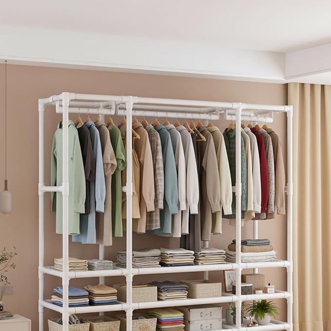 Portable Closet,Portable Closets for Hanging Clothes,Japanese Style Wardrobe Clothing Rack with 3 Drawers,1 Hanging Rods and 2 Storage Shelves,43.3" L x 17.7" W x 65.1" H,Black