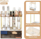 Shuang Qing 2-Tier 2-Drawer Bathroom Countertop Organizer - Multi-Purpose Makeup Storage Rack for Vanity, Cosmetic Counter Organizer (Gold)