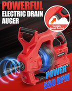 20V Cordless Electric Drain Snake, 25Ft Replaceable Cable with 2.0Ah Battery & Fast Charger, Storage Bag & Gloves, Snake Drain Hair Removal Tool with LED Light for Sink&Sewer 3/4"-2" Pipe