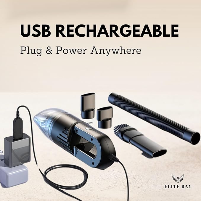 Car Vacuum Cleaner – 120W High-Power Cordless Mini Vacuum with USB Charging | Dual 2000mAh Battery | Lightweight 0.36kg | 0.5L Dust Capacity | Compact Handheld Cleaner Car Home Office