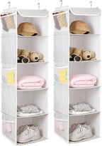 BrilliantJo 5 Shelves Hanging Closet Organizer, 2 Pack Hanging Storage with 6 Side Pockets for Clothes Shoes, 43"x12"x12"(Strip)