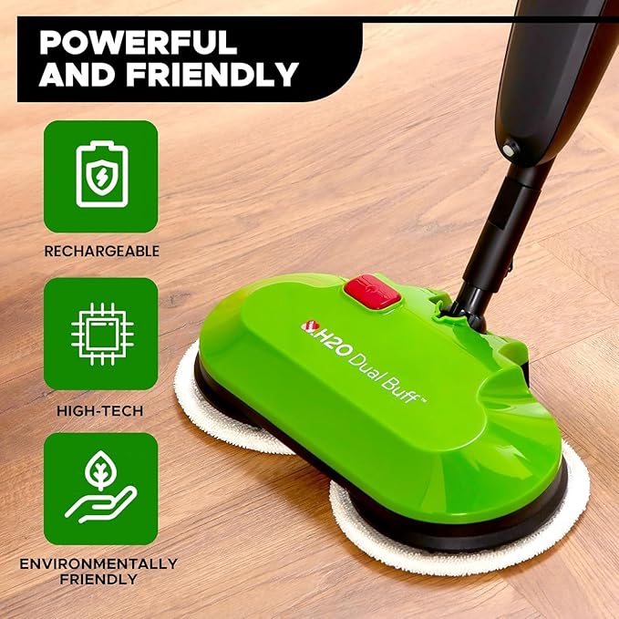 H2O Dual Buff Hard Floor Cleaner, Cordless Electric Mop - Rechargeable Hard Floor Cleaner Head – Scrub, Buff, and Polish with Washable Microfiber Cloths - Spray Mop for Hardwood Floors, Laminate, Tile