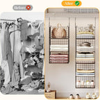 Yuyetuyo 5 Tier Closet Hanging Organizer and Storage Separable Hanging Closet Shelves with 4 Hooks 2 Adjustable Dividers, Wire Storage Basket Bins for Clothing Sweaters Socks Dolls Handbags, Foldable