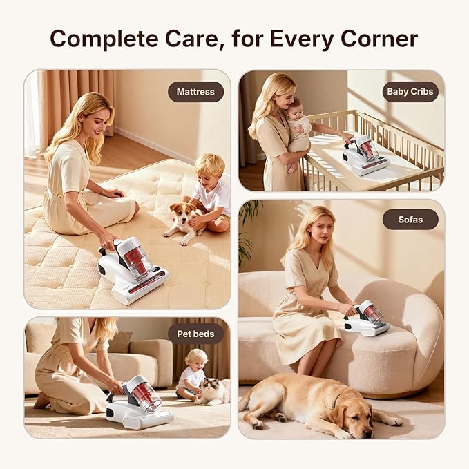 JIGOO J200 Improve Sleep Mattress Vacuum Cleaner Uv Sanitizing, Deep Cleaning Bed Vacuum Non-Destructive Fabrics, 99.9% Effective Filtration for Allergy Sufferers