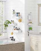 Kitsure Shower Caddy Adhesive - 6-Pack, No-Drilling Shower Shelves with Soap Holder, Toothbrush Holde, 6 Hooks, Rustproof & Stylish Bathroom Organizers and Storage Solution, White, Large