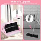 Pink Broom and Dustpan Set, 52-in Handle Broom Dustpan Combo Set Household Hand Broom with Dustpan Teeth to Clean Hair for Home Kitchen Office Lobby Sweeping Indoor（Pink）
