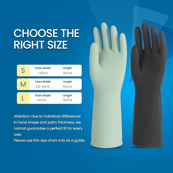 Dishwashing Gloves for Kitchen, 4 Pairs Rubber Cleaning Household Dish Washing Latex Glove with Hanging Hook (Black+Blue+Green+Grey, Large)