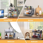 Bathroom Organizer with Basket, 2-Tier Bathroom Tray for Countertop Storage Shelf, Bathroom Counter Organizer, Vanity Organizer and Storage Kitchen Counter Organizers Spice Rack