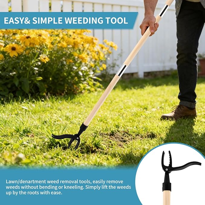 Weed Puller Tool, Stand Up Weed Puller Tool with Long Handle, Foot Platform Design - 4 Claw Steel Head Weeder Tool, Weeding Tool Weeds Remove Tools for Lawn/Yard