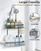 YASONIC Shower Caddy Hanging, Never Rust Shower Organizer Hanging, Aluminum Shower Racks for Inside Shower with Hooks for Razor, Bathroom Organizers and Storage with Soap Holder, Grey