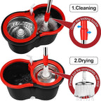 Mop Bucket with Wringer Set, 360 Rotation Mop Bucket Systerm for Floor Cleaning with 3 Microfiber Mop Head for Office and Home Use, Black (20QT)