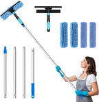 Window Washing Kit with Extension Pole, 73’’ Window Cleaning Squeegee Kit, 3 in 1 Window Cleaning Kit with 2 Microfiber Pads & 2 Chenille Pads for Indoor Outdoor Windows