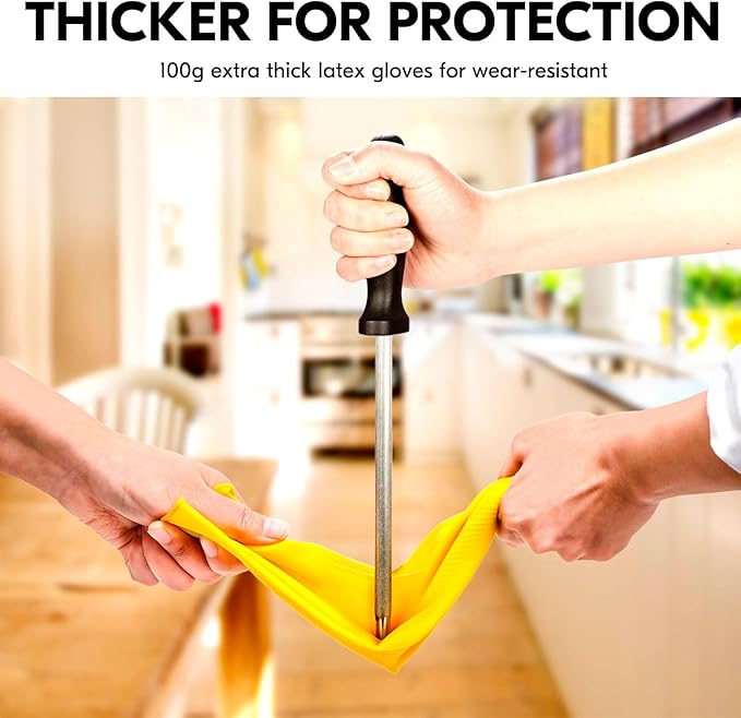 Vgo... 2-Pairs Reusable Household Gloves, Rubber Dishwashing gloves, Extra Thickness, Long Sleeves, Kitchen Cleaning, Working, Painting, Gardening, Pet Care (Size S, Yellow, HH4601)