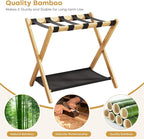 oakvivo Fully Assembled Luggage Racks Pack of 2, Bamboo Natural Foldable Luggage Rack for Guest Room, Suitcase Stand with Fabric Storage Shelf for Hotel, 5 Nylon Straps, 26.77" W x 16.93" D x 22.5" H