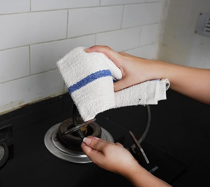 STF Linen Bar Mops Blue Stipe Pack of 36 Kitchen Towels 16x19 Multi-Purpose for Home, Restaurant and Cleaning White Absorbent Washcloth Dishcloths Sets, Reusable Dish, Cloths Rags