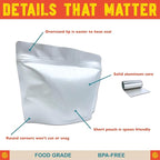 MRE Mylar Bags, 8 Mil per Side, Stand-Up Ziplock Pouches for Long-Term Food Storage, Freeze Dried Meals & Backpacking [50-Pack | 9" x 6.5" x 4.25"]