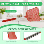 MYSTICHOME Fly Swatter 2 Pack, Durable Heavy Duty Plastic Fly Swatters, Stainless Steel Telescopic FlySwatter for Indoors/Outdoor/Kitchen/Garden (Black+Red)